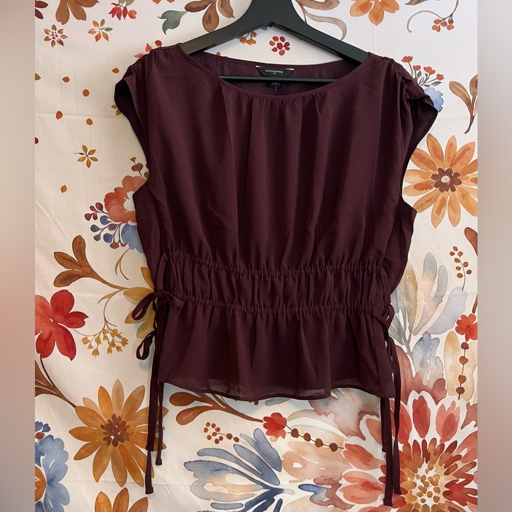 NWT Banana Republic Womens S Blouse Dark Red Burgundy Cinched Crop Workwear City